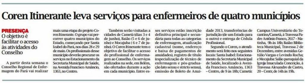 Jornal O Liberal, dia 27 de maio de 2013- Atualidades